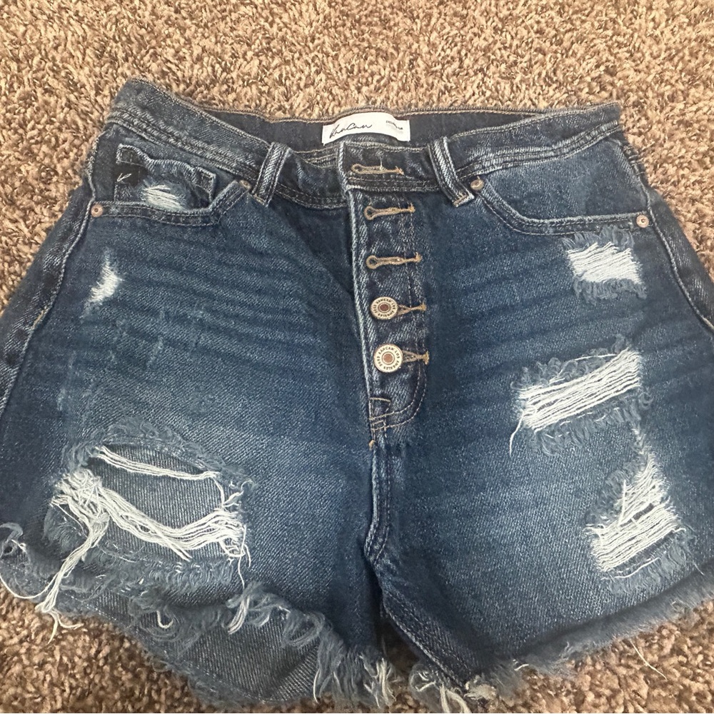Kancan Denim Shorts Button Fly High Rise Raw Hem Edgy Festival